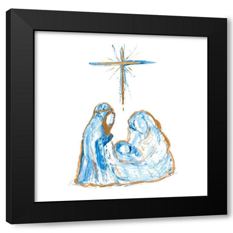 Blue and Gold Nativity I Black Modern Wood Framed Art Print by Maria, Robin
