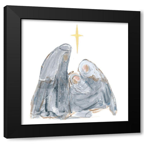 Gray and Gold Nativity with Star Black Modern Wood Framed Art Print with Double Matting by Maria, Robin
