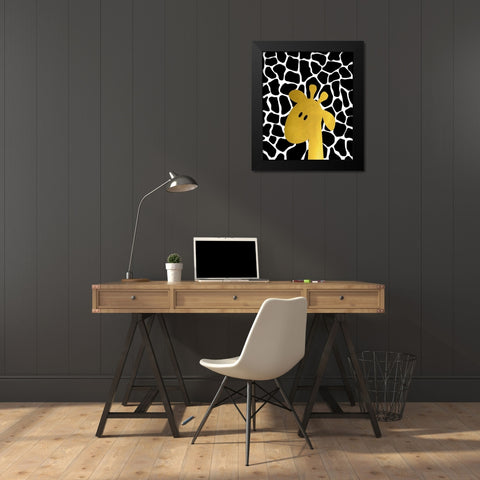 Gold Baby Giraffe Black Modern Wood Framed Art Print by Quach, Anna