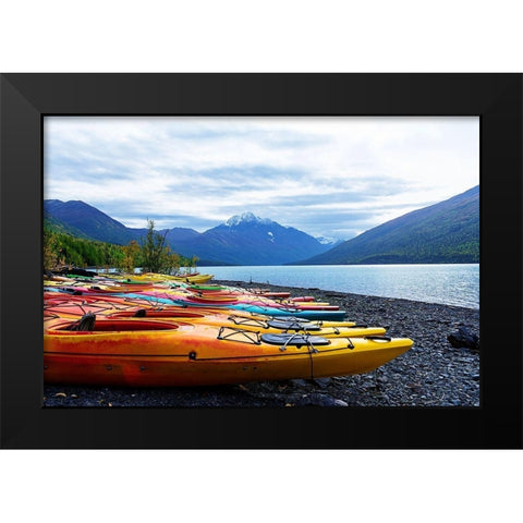 Mountain Lake Adventure Black Modern Wood Framed Art Print by Wilson, Kali