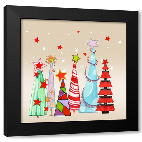 Sparkly and Bright Christmas Trees I Black Modern Wood Framed Art Print by Diannart