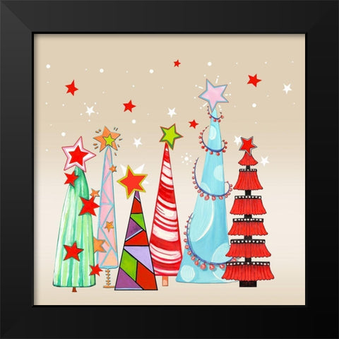 Sparkly and Bright Christmas Trees I Black Modern Wood Framed Art Print by Diannart