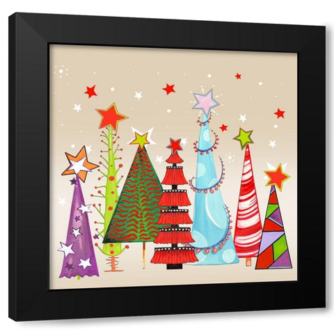 Sparkly and Bright Christmas Trees II Black Modern Wood Framed Art Print with Double Matting by Diannart