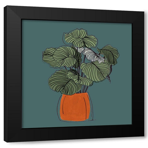 The Retro Pot On Teal I Black Modern Wood Framed Art Print with Double Matting by Pinto, Patricia