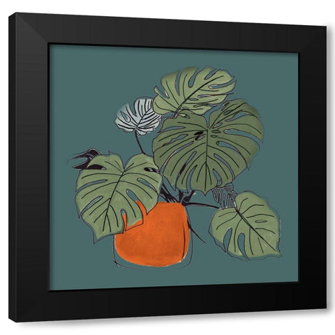 The Retro Pot On Teal II Black Modern Wood Framed Art Print by Pinto, Patricia
