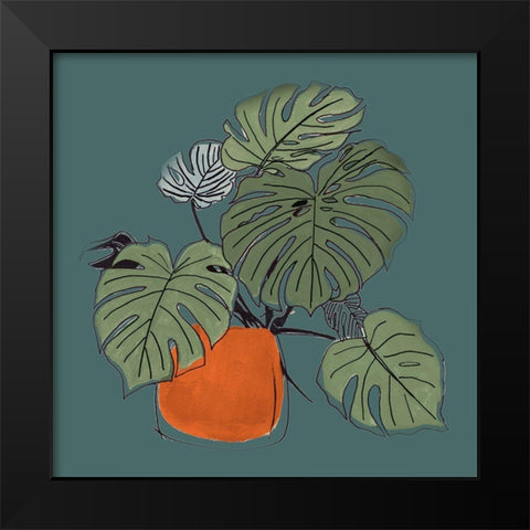 The Retro Pot On Teal II Black Modern Wood Framed Art Print by Pinto, Patricia