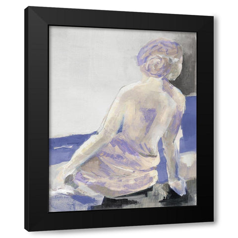 Periwinkle Seated Nude Black Modern Wood Framed Art Print by Loreth, Lanie