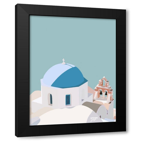 Santorini Blue Black Modern Wood Framed Art Print with Double Matting by Amaya