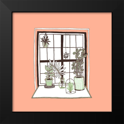 Peach Indoor Garden Black Modern Wood Framed Art Print by Amaya