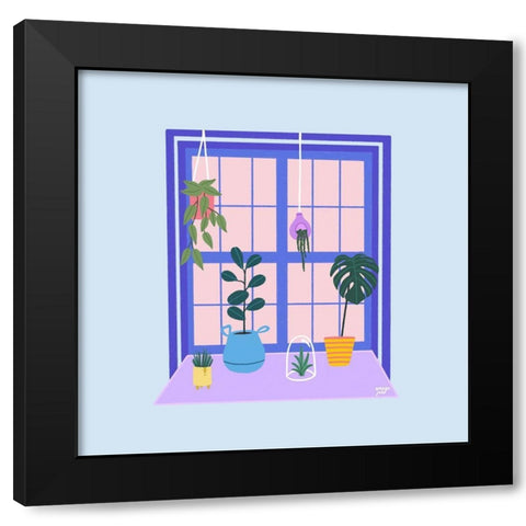 Blue Indoor Garden Black Modern Wood Framed Art Print by Amaya