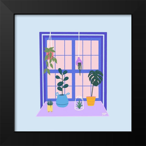 Blue Indoor Garden Black Modern Wood Framed Art Print by Amaya