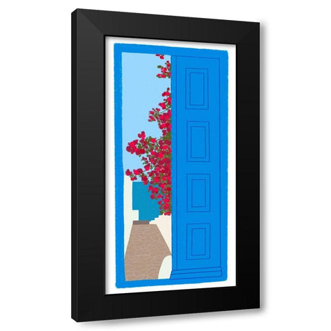 Blue Santorini Door Black Modern Wood Framed Art Print by Amaya