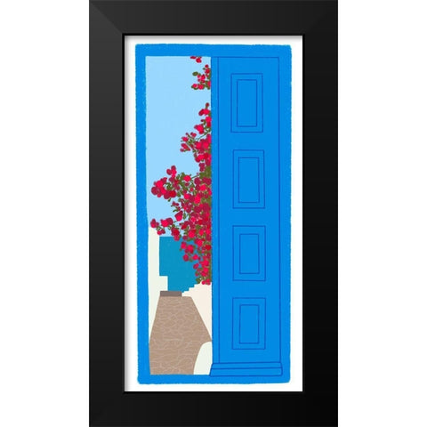 Blue Santorini Door Black Modern Wood Framed Art Print by Amaya