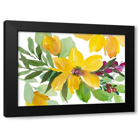 Bright Yellow Bloom with Fushia Stem Flowers Black Modern Wood Framed Art Print with Double Matting by Loreth, Lanie