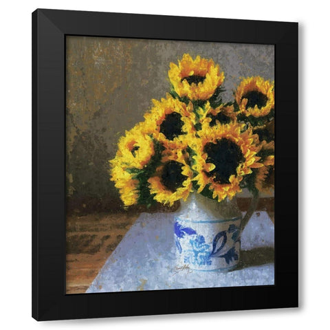 Sunflowers in Pitcher Black Modern Wood Framed Art Print with Double Matting by Medley, Elizabeth