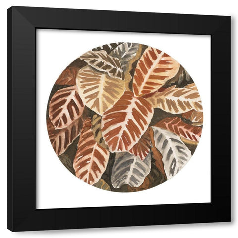 Sepia Leaves In Circle Black Modern Wood Framed Art Print with Double Matting by Pinto, Patricia