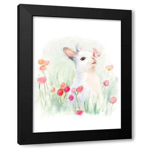 White Bunny and Butterfly Black Modern Wood Framed Art Print by Loreth, Lanie