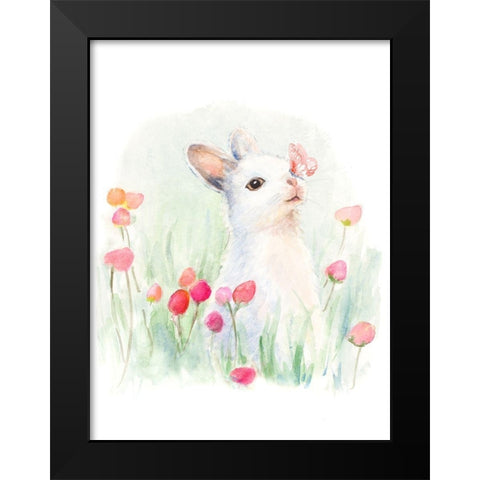 White Bunny and Butterfly Black Modern Wood Framed Art Print by Loreth, Lanie