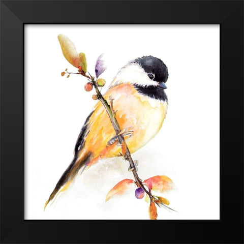 Watercolor Chickadee I Black Modern Wood Framed Art Print by Diannart