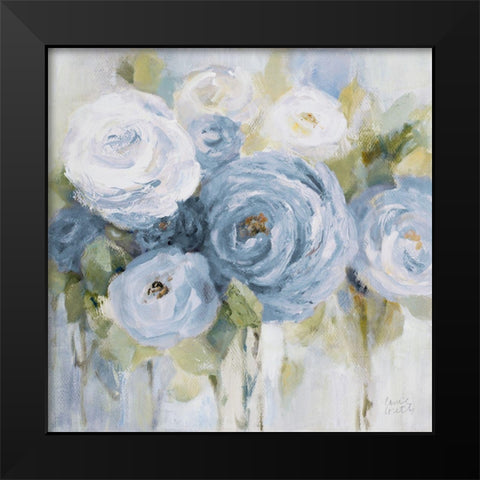 Softly Blooming In Blue Black Modern Wood Framed Art Print by Loreth, Lanie