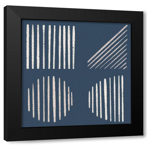 Mod Shapes On Blue Black Modern Wood Framed Art Print by Navas, Emily