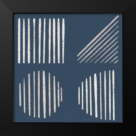 Mod Shapes On Blue Black Modern Wood Framed Art Print by Navas, Emily