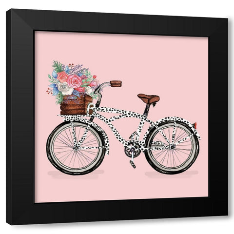 Bicycle With Flower Basket Black Modern Wood Framed Art Print by Medley, Elizabeth