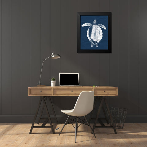 Sea Turtle On Navy Black Modern Wood Framed Art Print by Sheppard, Lucca