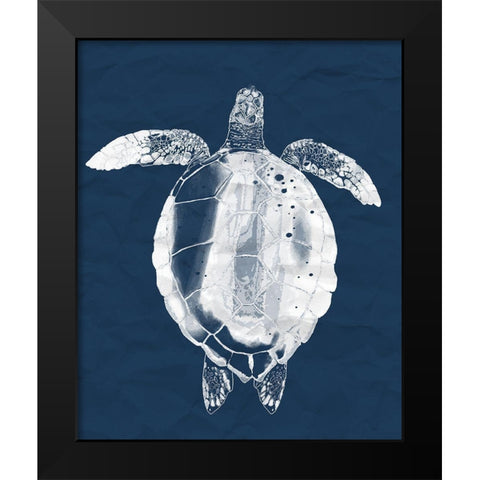 Sea Turtle On Navy Black Modern Wood Framed Art Print by Sheppard, Lucca