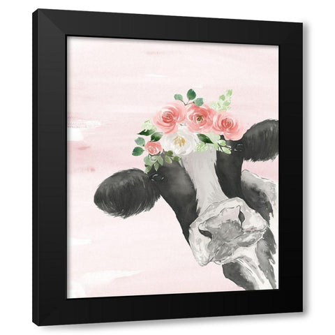 Crowned Cow on Pink Black Modern Wood Framed Art Print with Double Matting by Price, Lucille