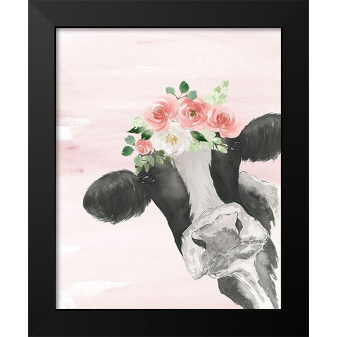 Crowned Cow on Pink Black Modern Wood Framed Art Print by Price, Lucille