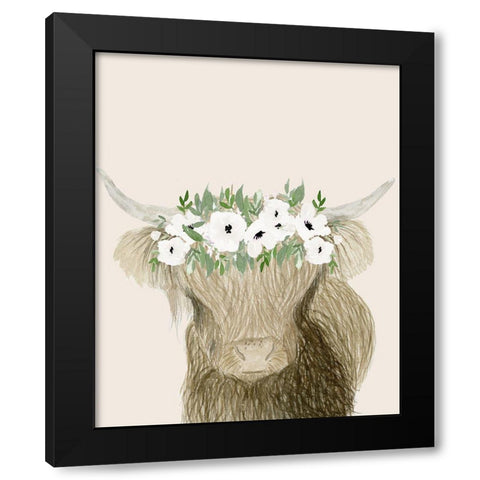 Floral Crowned Bull Black Modern Wood Framed Art Print by Price, Lucille