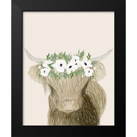 Floral Crowned Bull Black Modern Wood Framed Art Print by Price, Lucille