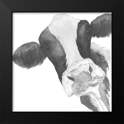 Hello Cow Black Modern Wood Framed Art Print by Price, Lucille