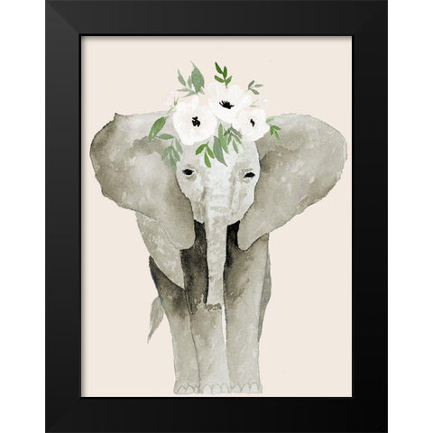 Floral Crowned Elephant Black Modern Wood Framed Art Print by Price, Lucille