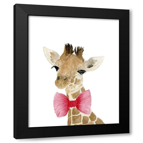 Giraffe With Bow Black Modern Wood Framed Art Print with Double Matting by Price, Lucille