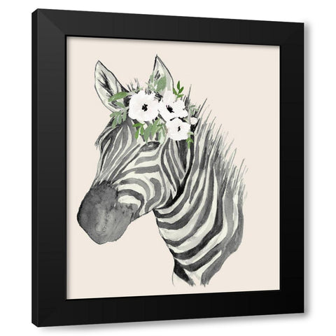 Floral Crowned Zebra Black Modern Wood Framed Art Print by Price, Lucille