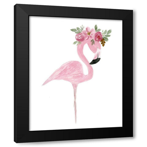 Pink Floral Crown Flamingo Black Modern Wood Framed Art Print by Price, Lucille
