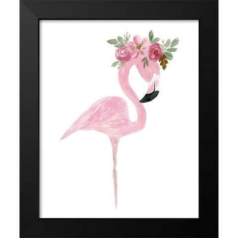 Pink Floral Crown Flamingo Black Modern Wood Framed Art Print by Price, Lucille