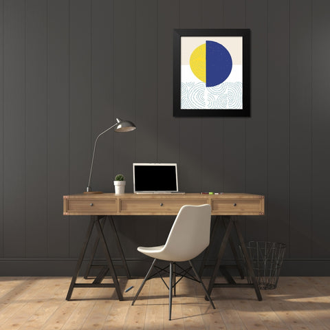 Blue and Yellow Mod Circles I Black Modern Wood Framed Art Print by Bucheli, Jen