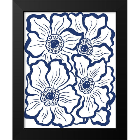 Navy Floral Linocut I Black Modern Wood Framed Art Print by Medley, Elizabeth