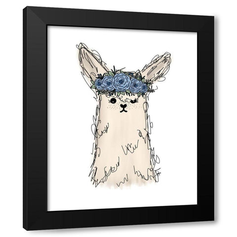 Flower Crown Llama Black Modern Wood Framed Art Print by Torres, Melanie