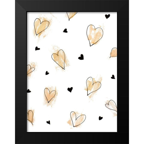 Gold Hearts Pattern Black Modern Wood Framed Art Print by Loreth, Lanie