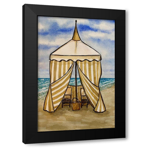 Golden Beach Cabana Black Modern Wood Framed Art Print with Double Matting by Biscardi, Nicholas