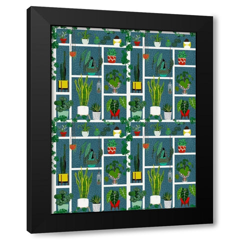 Plant Living Modular Pattern Black Modern Wood Framed Art Print by Bucheli, Jen