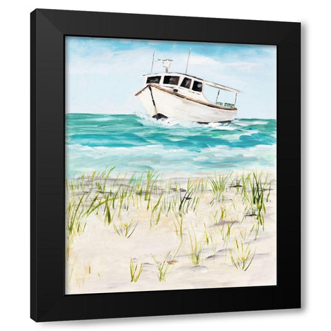 Boat By The Shore Black Modern Wood Framed Art Print by DeRice, Julie