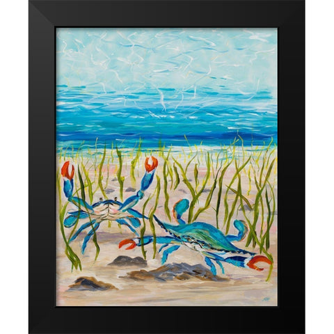 Blue Crabs Black Modern Wood Framed Art Print by DeRice, Julie
