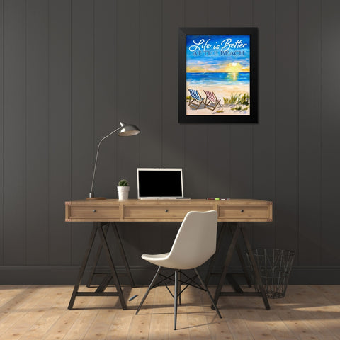 Life Is Better At The Beach Black Modern Wood Framed Art Print by DeRice, Julie
