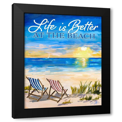Life Is Better At The Beach Black Modern Wood Framed Art Print by DeRice, Julie