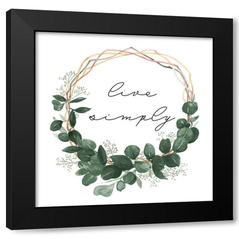 Live Simply Wreath Black Modern Wood Framed Art Print by Pinto, Patricia